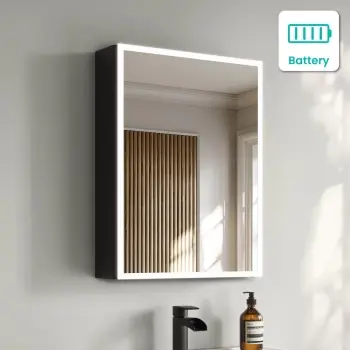 Esme Battery Powered Matt Black Illuminated LED Mirror Cabinet 600x450mm
