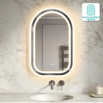 Isabel Brushed Gunmetal Arched LED Mirror with Front & Back Illumination 800x500mm