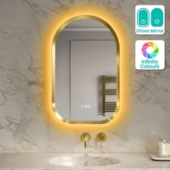 Isabel Brushed Brass Arched RGB LED Mirror with Ghost Technology 800x500mm