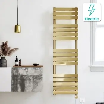 Santorini Electric Brushed Brass Flat Panel Heated Towel Rail 1600x450mm
