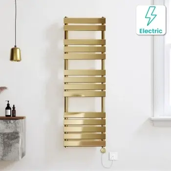 Santorini Electric Brushed Brass Flat Panel Heated Towel Rail 1400x450mm
