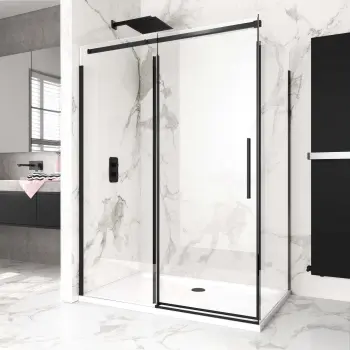 Stockholm Matt Black Easy Clean 8mm Frameless Sliding Shower Enclosure 1400x800mm
