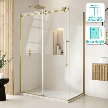 Prague Brushed Brass 8mm Sliding Shower Enclosure 1400x900mm