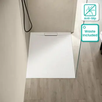 Tokyo Rectangular Matt White Slate Texture Stone Shower Tray 1200x800mm