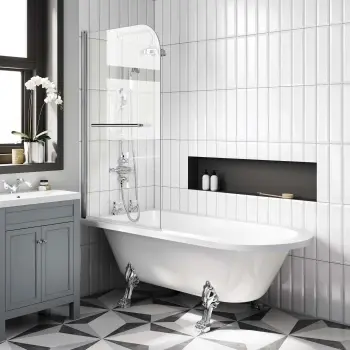 Abingdon 1700mm Roll Top Shower Bath - Chrome Claw Feet & 6mm Easy Clean Screen With Rail