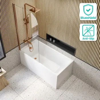Witney 1400x700 Square Shower Bath & 6mm Easy Clean Brushed Copper Bath Screen