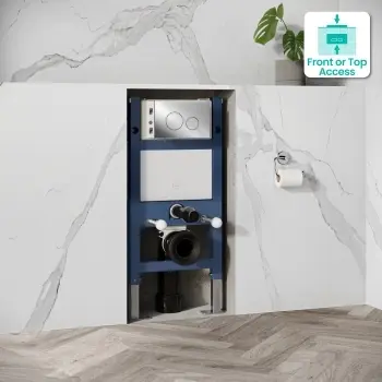 Idaho Pneumatic Compact Top & Front Wall Hung Toilet Frame and Concealed Cistern with Chrome Flush Plate - Round Buttons