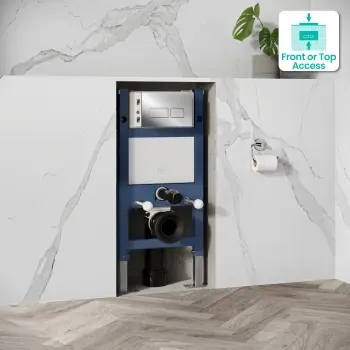 Idaho Pneumatic Compact Top & Front Wall Hung Toilet Frame and Concealed Cistern with Chrome Flush Plate - Square Buttons