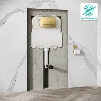 Idaho Pneumatic Concealed Cistern with Brushed Brass Flush Plate - Square Buttons