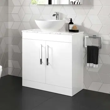 Avon Gloss White Vanity with Marble Top & Oval Counter Top Basin 800mm