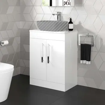 Avon Gloss White Cabinet with Marble Top 600mm - Excludes Counter Top Basin