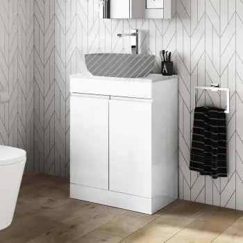 Trent Gloss White Cabinet with Marble Top 600mm - Excludes Counter Top Basin