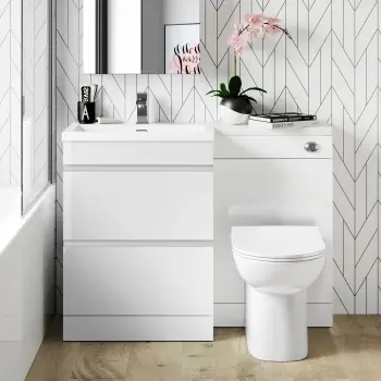 Trent Gloss White Combination Basin Drawer and Aruba Toilet 1100mm - Left Handed