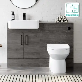Harper Charcoal Elm Combination Vanity Basin and Miami Toilet 1200mm - Black Accents