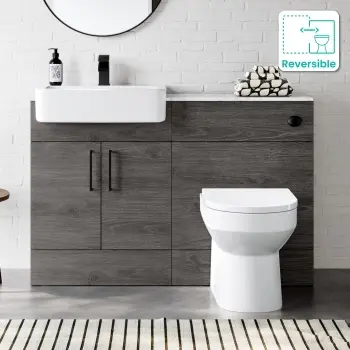 Harper Charcoal Elm Combination Vanity Basin with Marble Top & Miami Toilet 1200mm - Black Accents
