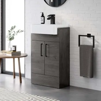 Harper Charcoal Elm Vanity with Semi Recessed Basin 500mm - Black Accents