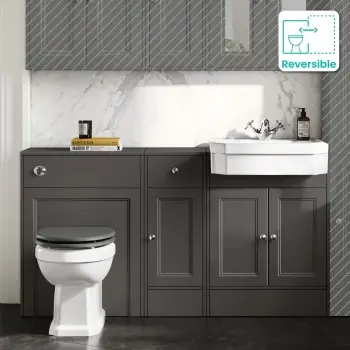 Monaco Graphite Grey Combination Vanity Traditional Basin and Hudson Toilet with Wooden Seat 1500mm