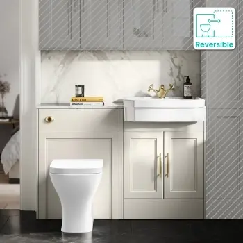Monaco Chalk White Combination Vanity Traditional Basin with Marble Top & Atlanta Toilet 1200mm - Brass Knurled Handles
