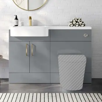 Harper Stone Grey Basin Vanity and Back To Wall Toilet Unit 1200mm (Excludes Toilet) - Brushed Brass Accents - Left Handed