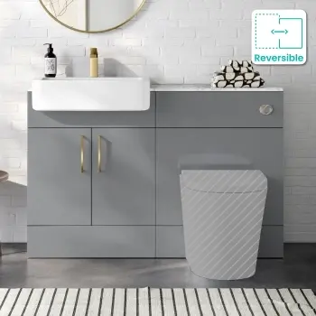 Harper Stone Grey Basin Vanity with Marble Top & Back To Wall Unit 1200mm (Excludes Toilet) - Brushed Brass Accents