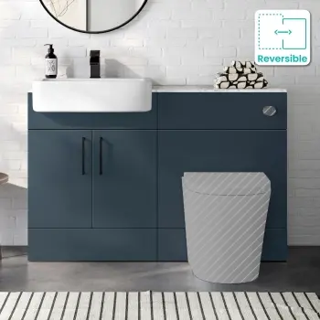 Harper Navy Blue Basin Vanity with Marble Top & Back To Wall Unit 1200mm (Excludes Toilet) - Black Accents