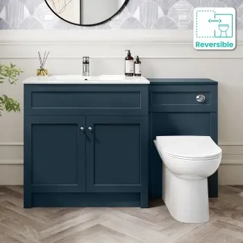 Milos Navy Blue Combination Vanity Basin and Aruba Toilet 1300mm - Chrome Handles
