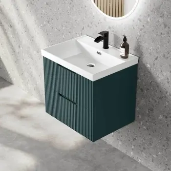 Crete Fluted Mystic Green Wall Hung Basin Drawer Vanity 600mm