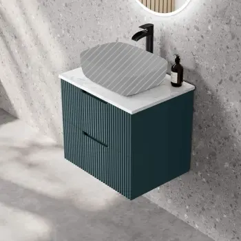 Crete Fluted Mystic Green Wall Hung Drawer Vanity with Marble Top 600mm - Excludes Counter Top Basin