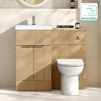 Havana Fluted Country Oak Combination Vanity Basin and Aruba Toilet 1000mm - Chrome Handles