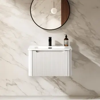Sorrento Fluted Coastal White Wall Hung Basin Drawer Vanity 600mm