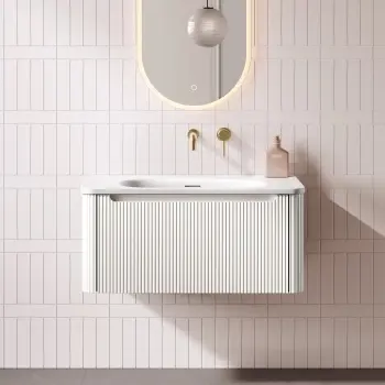 Sorrento Fluted Coastal White Wall Hung Drawer Vanity with Matt White Basin 800mm