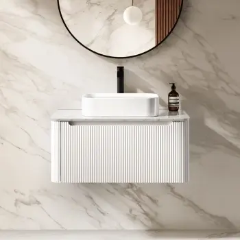 Sorrento Fluted Coastal White Wall Hung Drawer Vanity with Marble Top & Marin Basin 800mm