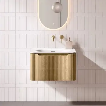 Sorrento Fluted Country Oak Wall Hung Drawer Vanity with Matt White Basin 600mm