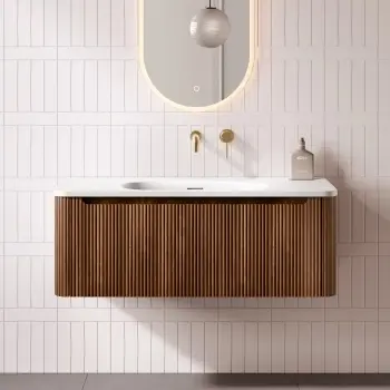 Sorrento Fluted Black Walnut Wall Hung Drawer Vanity with Matt White Basin 1000mm
