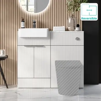 Sicily Fluted Coastal White Basin Vanity with Marble Top & Back To Wall Unit 1000mm (Excludes Toilet) - Chrome Handles