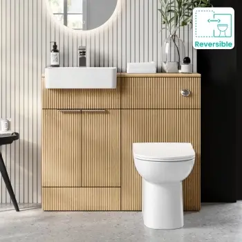 Sicily Fluted Country Oak Combination Vanity Basin and Aruba Toilet 1000mm - Chrome Handles