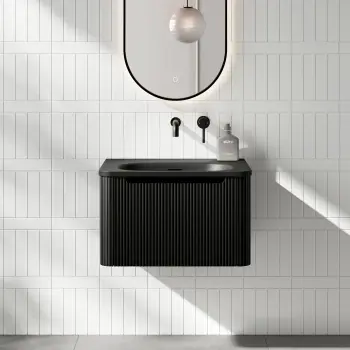 Sorrento Fluted Matt Black Wall Hung Drawer Vanity with Black Basin 600mm