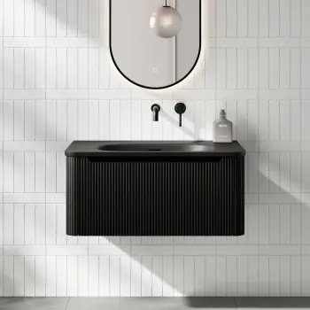 Sorrento Fluted Matt Black Wall Hung Drawer Vanity with Black Basin 800mm