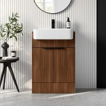 Sicily Fluted Black Walnut Vanity with Semi Recessed Basin 600mm - Black Accents