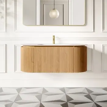 Positano Natural Oak Curved Wall Hung Basin Drawer Vanity 1200mm