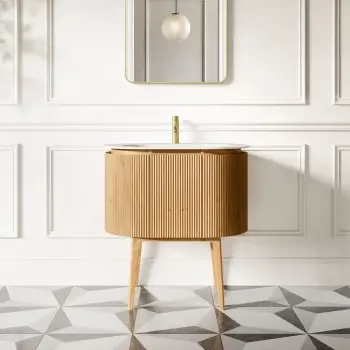 Positano Natural Oak Curved Vanity Unit & Matt White Stone Basin 800mm