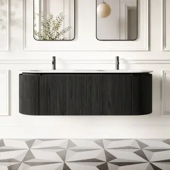 Positano Black Oak Curved Wall Hung Basin Drawer Vanity 1500mm