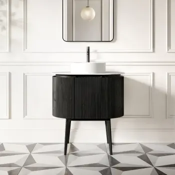 Positano Black Oak Curved Vanity Unit with Matt White Stone Top 800mm - Basin Not Included