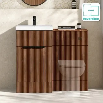 Havana Fluted Black Walnut Basin Vanity and Back To Wall Toilet Unit 1000mm (Excludes Toilet) - Black Accents