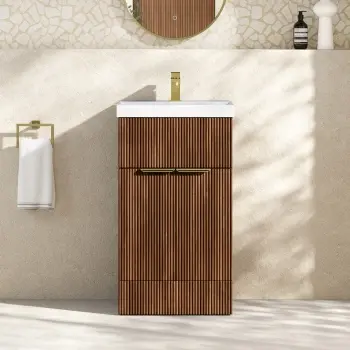 Havana Fluted Black Walnut Basin Vanity 500mm - Brushed Brass Accents
