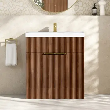 Havana Fluted Black Walnut Basin Vanity 800mm - Brushed Brass Accents