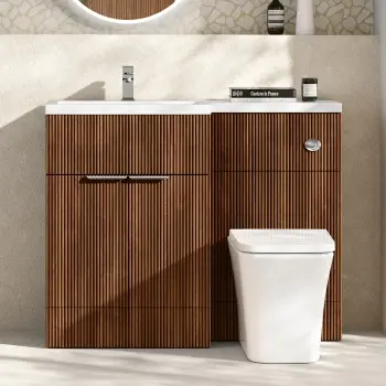 Havana Fluted Black Walnut Combination Vanity Basin and Houston Toilet 1100mm - Chrome Handles - Left Handed