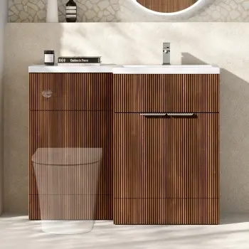 Havana Fluted Black Walnut Basin Vanity and Back To Wall Toilet Unit 1100mm (Excludes Toilet) - Chrome Handles - Right Handed