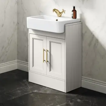 Monaco Cotton White Basin Vanity 600mm - Brass Knurled Handles