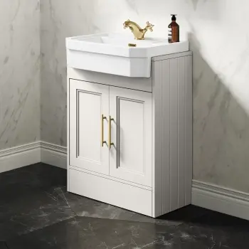 Monaco Cotton White Traditional Basin Vanity 600mm - Brass Knurled Handles